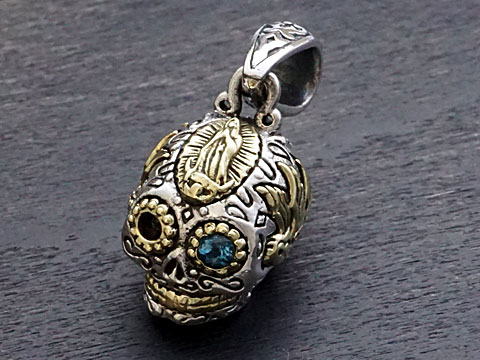 【good vibrations】【カラベラ/メキシカンスカル/グアダルーペの聖母】 Silver925/Brass/ロンドンブルートパーズ ペンダントトップ｜VARIOUS JEWELRY