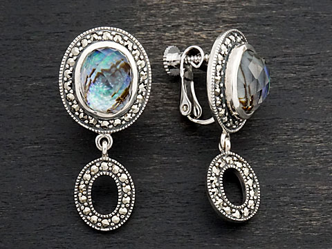 【Rokuzan/碌山】 Silver925/クリスタル/アバロンシェル/マルカジット アンティークデザイン/イヤリング|VARIOUS JEWELRY