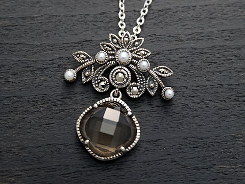 【Rokuzan/碌山】 Silver925/スモーキークォーツ/シードパール/マルカジット アンティークデザイン/ペンダント｜VARIOUS JEWELRY