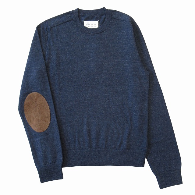 メゾンマルタンマルジェラバーガンディ ニットセーター スエード肘パッチ S メゾンマルタンマルジェラバーガンディ ニットセーター スエード