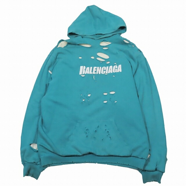 BALENCIAGA ターコイズデストロイパーカー 楽天市場】【中古】BALENCIAGA Caps Destroyed Hoodie
