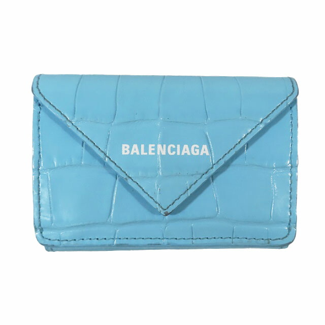 ☆韓国の人気☆【BALENCIAGA】☆PAPIER ミニ財布☆GREY BLUE☆ バレンシアガ ペーパーミニウォレット（ブルーグレー