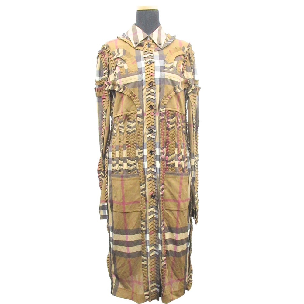 【中古】未使用 22AW BURBERRY バーバリー ダークバーチブラウン チェック プリーツ ボタンダウン シャツ ドレス ワンピース ストレッチ 38 レディース Re:MODE ブランド古着のリモード|Re:MODE ブランド古着のリモード