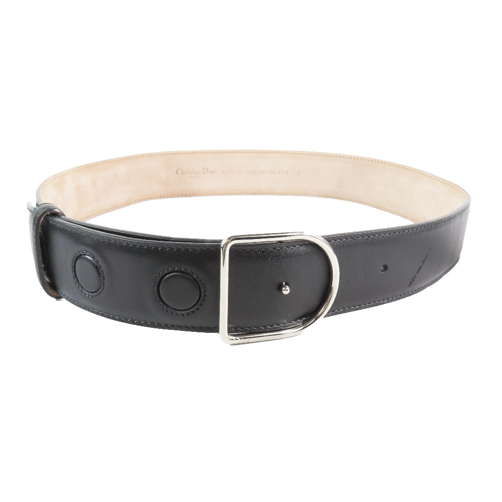 【中古】新品同様 Christian Dior クリスチャンディオール Dロゴバックル レザー ベルト 黒 ブラック シルバー金具 S レディース Re：MODE ブランド古着のリモード｜Re：MODE　ブランド古着のリモード