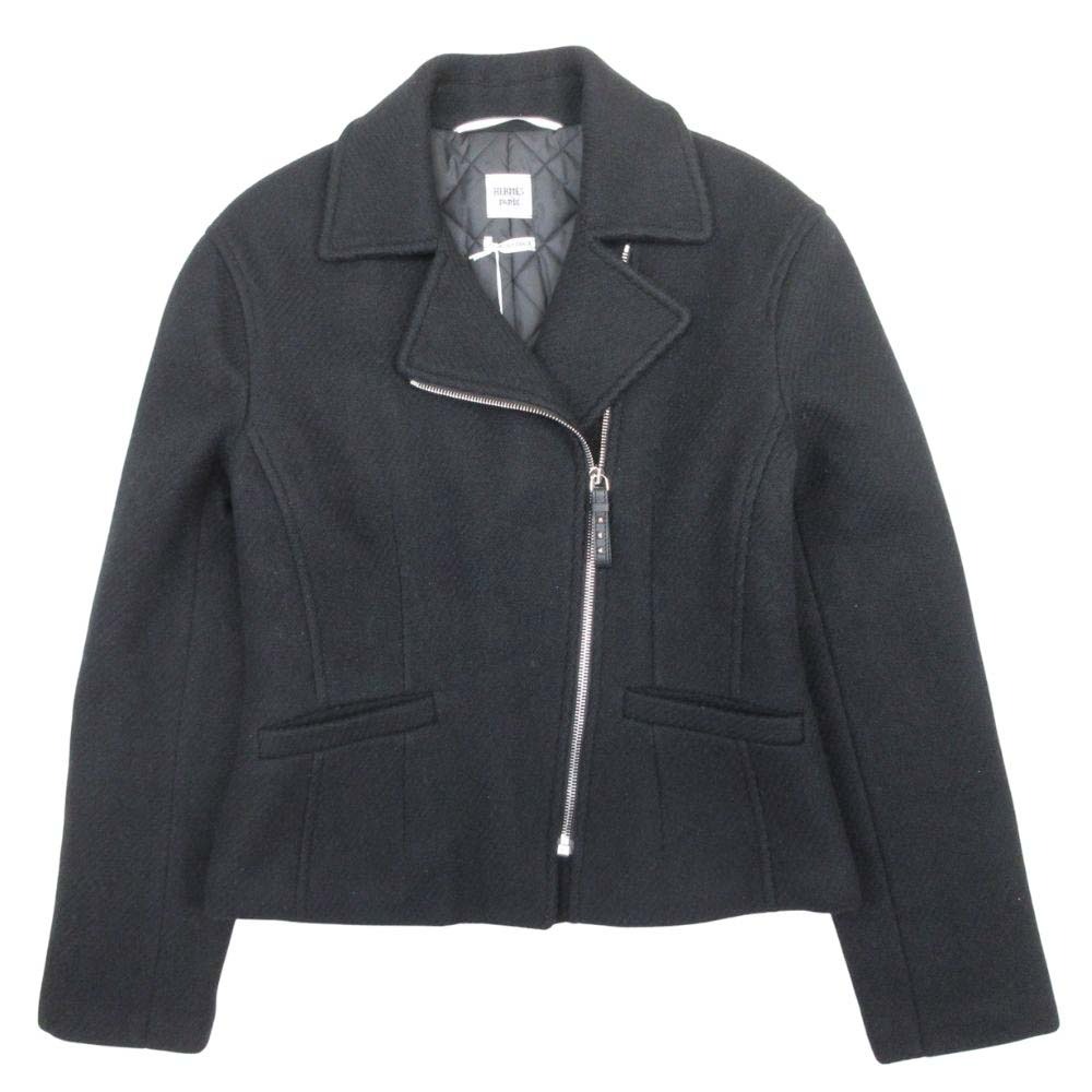【中古】未使用 23aw HERMES エルメス カシミヤ ダブルライダース ジャケット ブルゾン アウター コート メドール金具 36 ブラック レディース Re：MODE ブランド古着のリモード｜Re：MODE　ブランド古着のリモード
