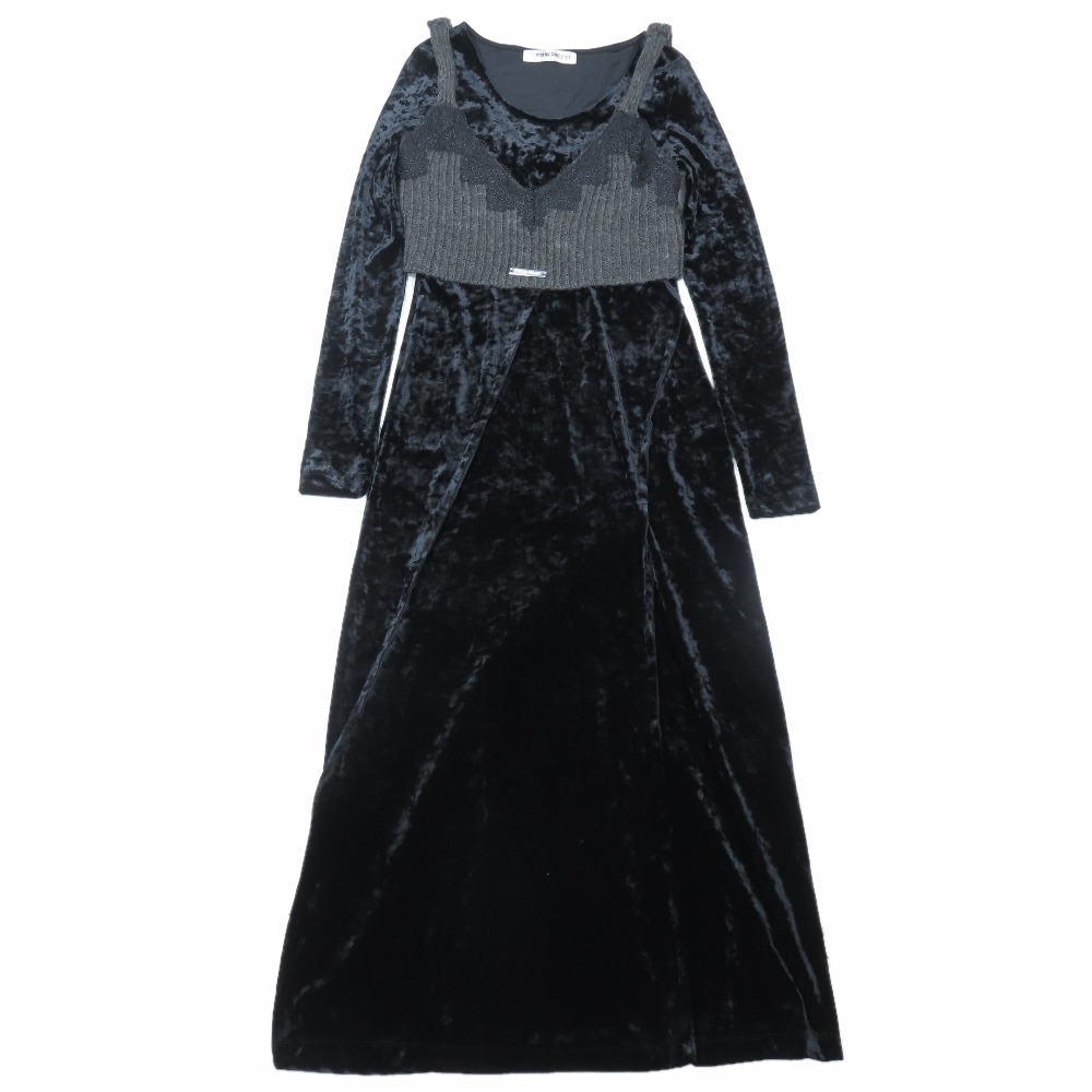 【中古】新品同様 PRANK PROJECT プランクプロジェクト Knit Combination Velour OnePiece ニットビスチェ ベロア ワンピース ロング 36 ブラック レディース Re：MODE ブランド古着のリモード｜Re：MODE　ブランド古着のリモード