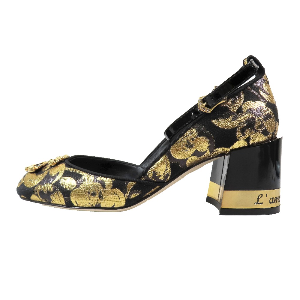 【中古】未使用 DOLCE&GABBANA ドルチェアンドガッバーナ パンプス ラウンドトゥ ヒール 総柄 DGロゴ金具 靴 シューズ 黒ゴールド 35 レディース Re：MODE ブランド古着のリモード｜Re：MODE　ブランド古着のリモード