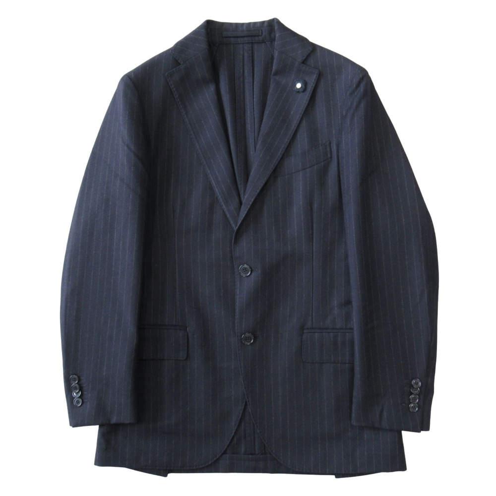 【中古】美品 LARDINI ラルディーニ ストライプ ウール テーラード ジャケット ブレザー シングル 背抜き 2釦 サイドベンツ サイズ44 メンズ Re:MODE ブランド古着のリモード|Re:MODE ブランド古着のリモード