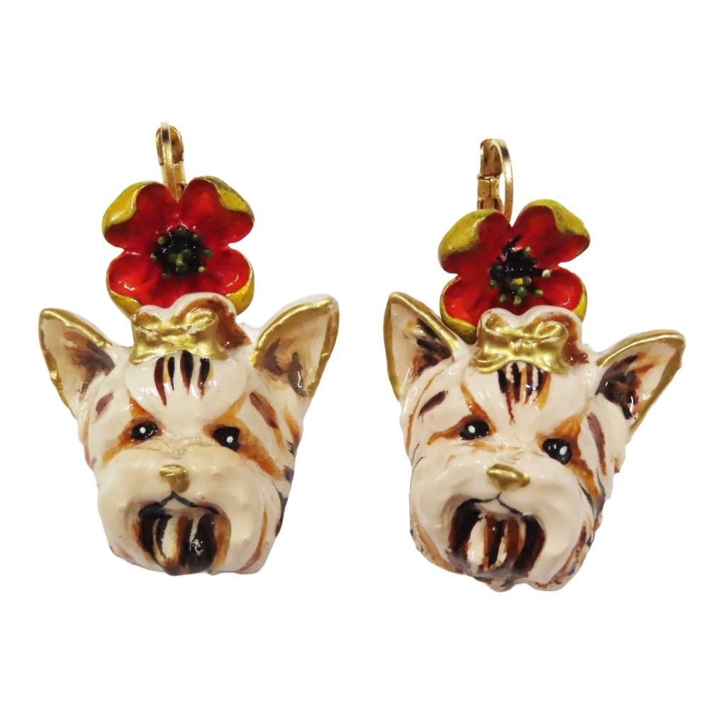【中古】新品同様 DOLCE&GABBANA ドルチェアンドガッバーナ 犬 花 モチーフ ピアス ヨークシャーテリア アクセサリー ベージュゴールド レディース Re：MODE ブランド古着のリモード