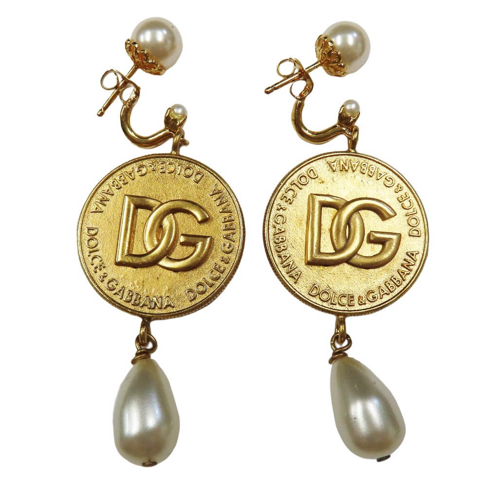 【中古】新品同様 DOLCE&GABBANA ドルチェアンドガッバーナ DGロゴ コインモチーフ パール ドロップ ピアス アクセサリー ゴールド レディース Re:MODE ブランド古着のリモード|Re:MODE ブランド古着のリモード