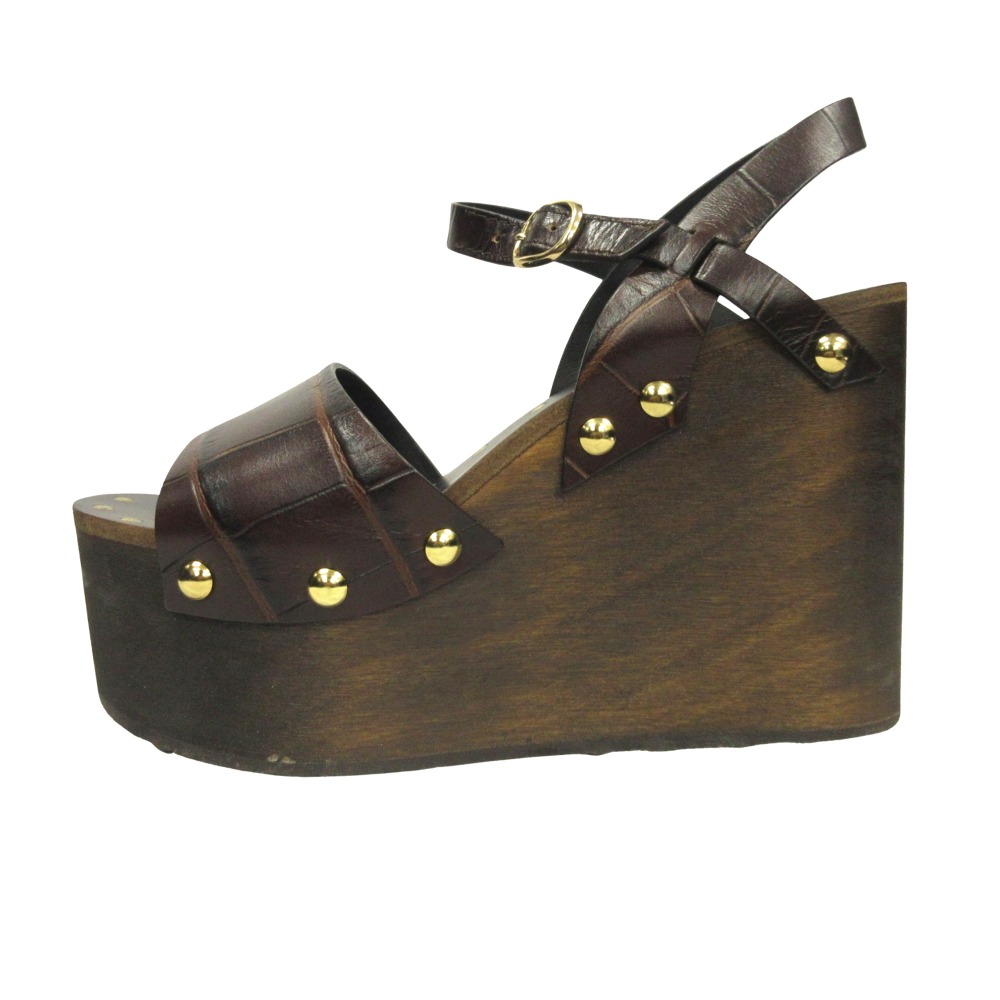 【中古】美品 CELINE セリーヌ エディ期 クロコ型押し レザー サンダル シューズ プラットホーム スタッズ エディスリマン 37 24cm ブラウン レディース Re：MODE ブランド古着のリモード｜Re：MODE　ブランド古着のリモード