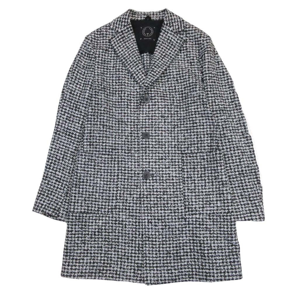 【中古】美品 T-JACKET ティージャケット SB COAT チェスターコート 千鳥格子柄 シングル ブルゾン アウター ハウンドトゥース S 黒×白 メンズ Re:MODE ブランド古着のリモード|Re:MODE ブランド古着のリモード