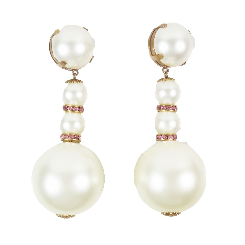 【中古】美品 DOLCE&GABBANA ドルチェアンドガッバーナ ビッグ パール イヤリング ビジュー カラーストーン 特大 アクセサリー 白 レディース Re:MODE ブランド古着のリモード|Re:MODE ブランド古着のリモード