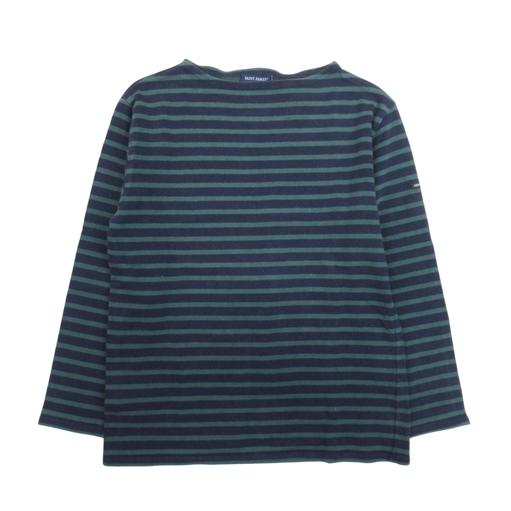 【中古】美品 SAINT JAMES セントジェームス OUESSANT BORDER ウェッソン バスクシャツ ボーダー 長袖 Tシャツ トップス サイズ3.5 紺 緑 レディース Re：MODE ブランド古着のリモード