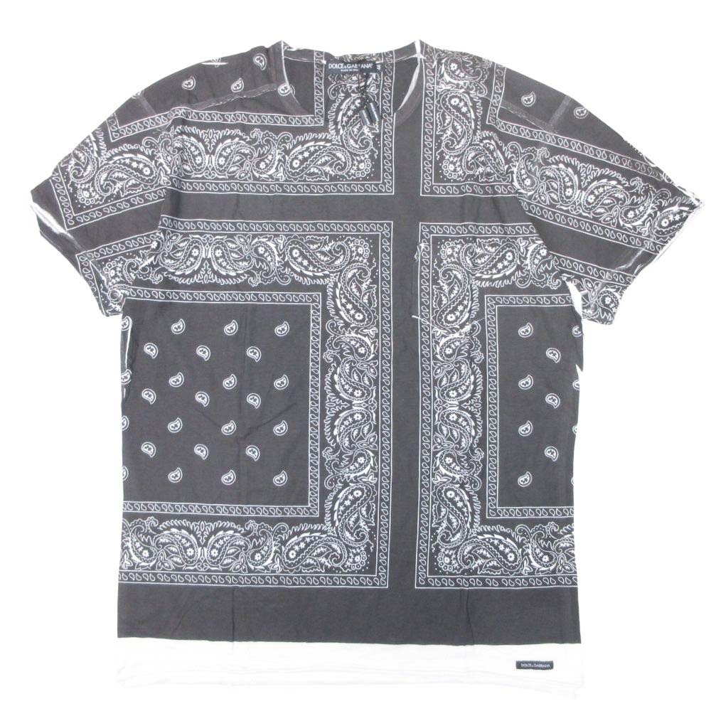 【中古】未使用 DOLCE&GABBANA ドルチェ&ガッバーナ バンダナ柄 ペイズリー Tシャツ カットソー トップス 半袖 44 チャコール メンズ Re：MODE ブランド古着のリモード