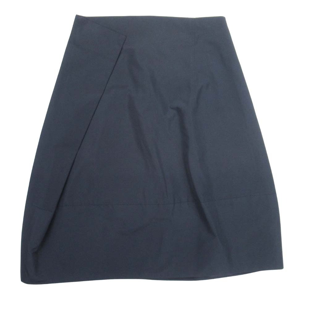 【中古】新品同様 JIL SANDER NAVY ジルサンダーネイビー アシンメトリーデザイン タックスカート 膝丈 34 紺 ネイビー レディース Re：MODE ブランド古着のリモード