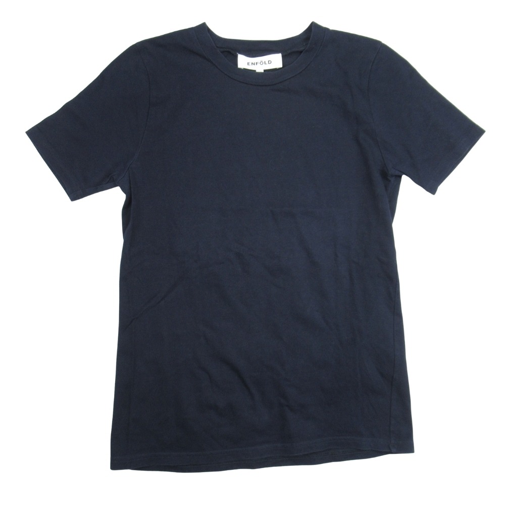 【中古】美品 ENFOLD エンフォルド Tシャツ クルーネック 半袖 カットソー 38 無地 紺 ネイビー レディース Re：MODE ブランド古着のリモード