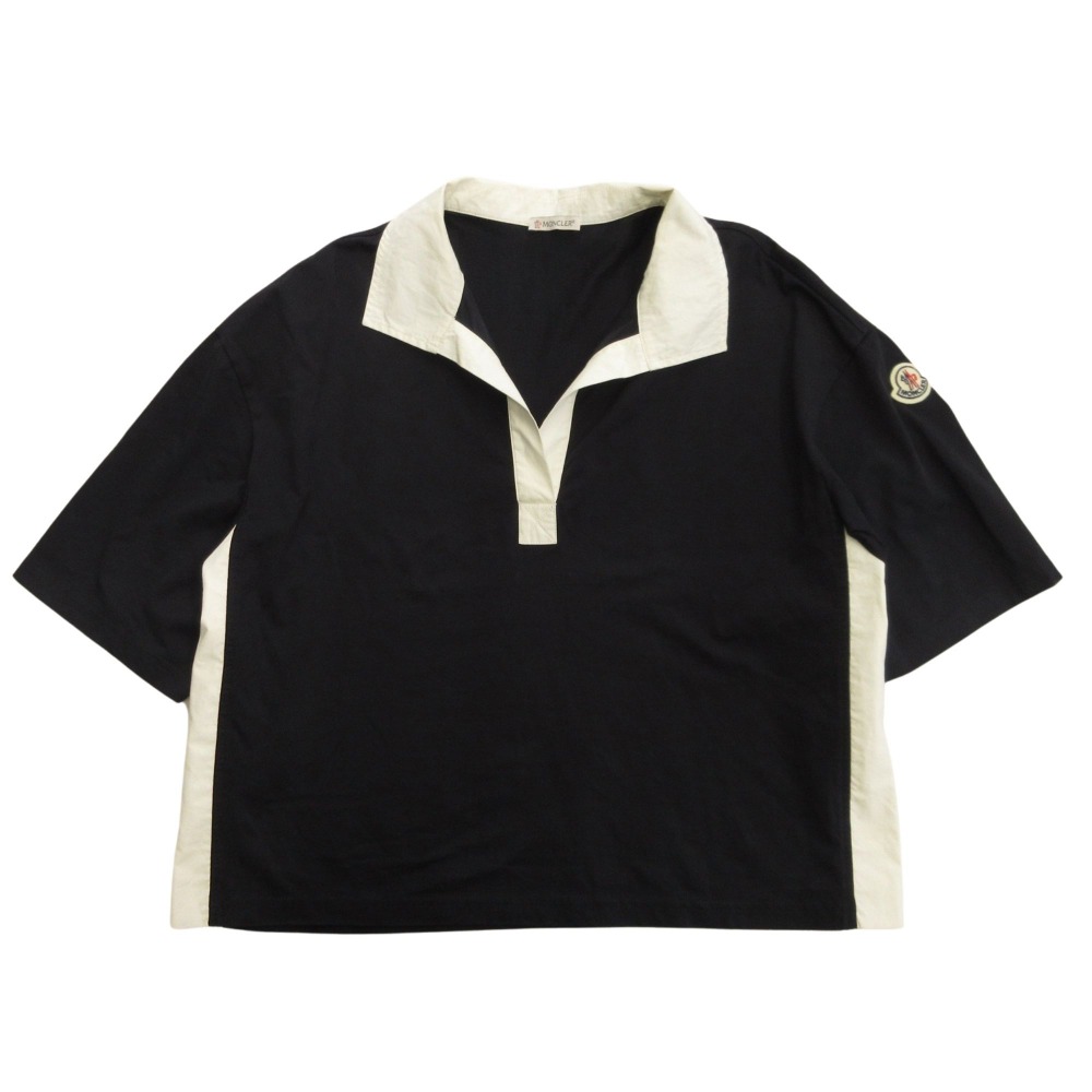 【中古】 24ss Moncler モンクレール スキッパーカラー ポロシャツ ドロップショルダー カットソー 半袖 ロゴ ワッペン S ネイビー レディース Re：MODE ブランド古着のリモード｜Re：MODE　ブランド古着のリモード