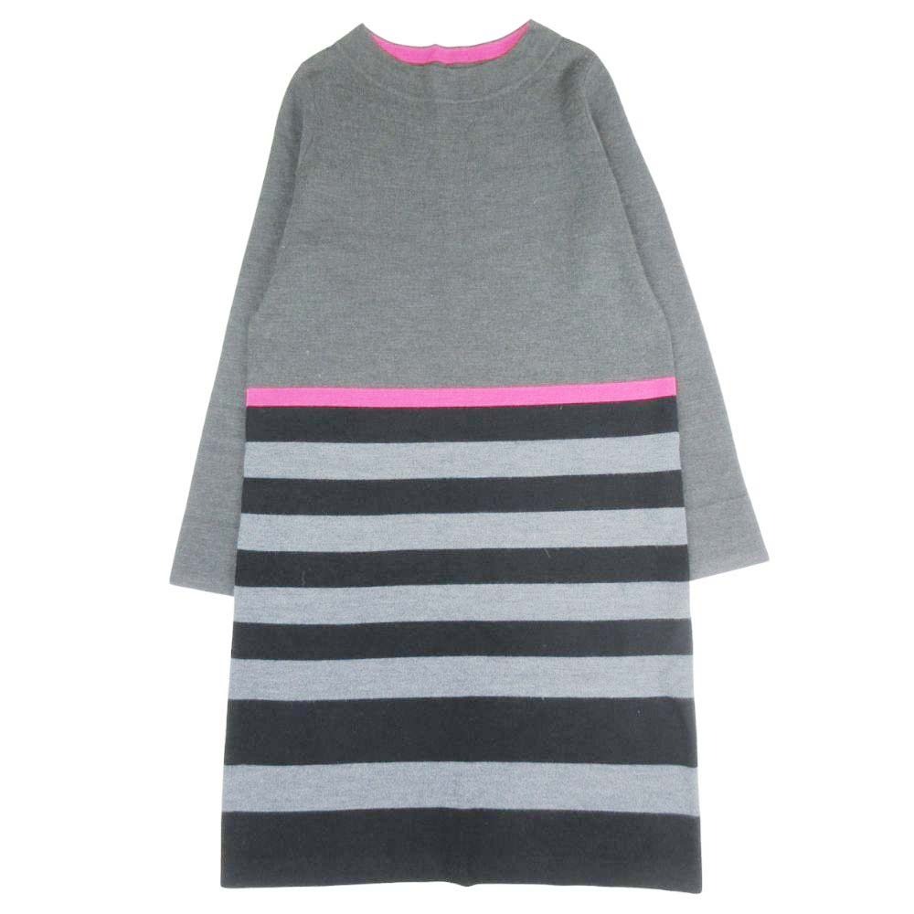 【中古】美品 SONIA RYKIEL ソニアリキエル コレクション ニット ワンピース ドレス セーター ウール混 長袖 ボーダー 38 グレー 黒 ブラック レディース Re:MODE ブランド古着のリモード