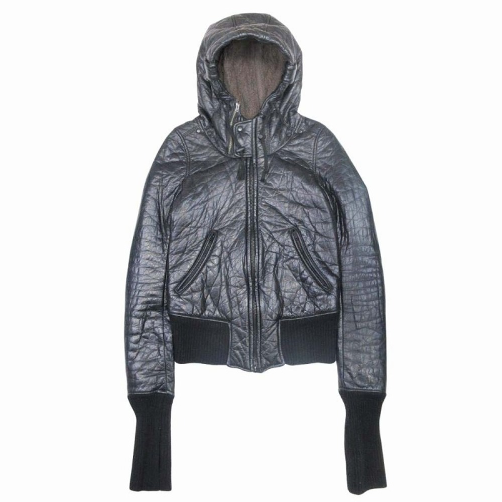 【中古】良品 L.G.B. ルグランブルー 00s vintage PARKA LE-B ディアスキン 鹿革 レザー パーカー ライダースジャケット 裏ボア Y2K 1 黒 レディース Re:MODE ブランド古着のリモード|Re:MODE ブランド古着のリモード