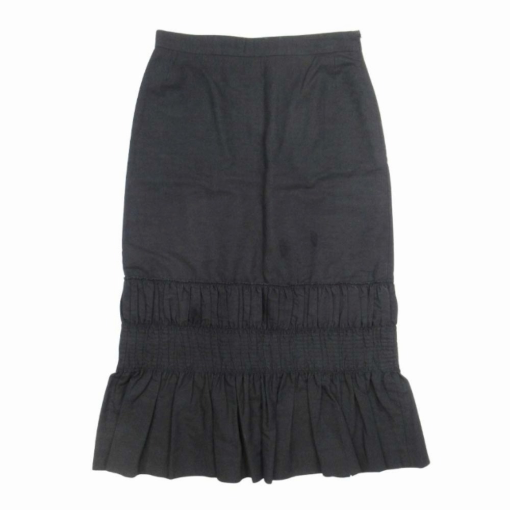【中古】美品 DRIES VAN NOTEN ドリスヴァンノッテン シャーリングデザイン ミモレスカート コットンリネン 膝下丈 ギャザー 34 黒 レディース Re：MODE ブランド古着のリモード｜Re：MODE　ブランド古着のリモード
