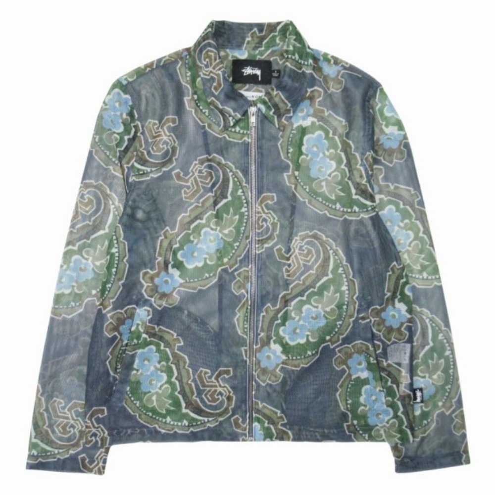 【中古】新品同様 STUSSY x NOMA t.d. ステューシー ノーマ 20ss ペイズリー メッシュジャケット ジップアップ ブルゾン 総柄 S ネイビー メンズ Re：MODE ブランド古着のリモード｜Re：MODE　ブランド古着のリモード