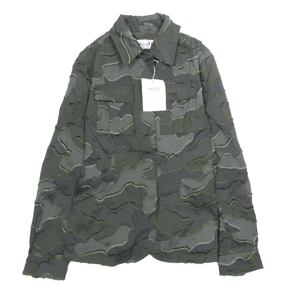 【中古】未使用 Christian Dior クリスチャンディオール ポリジャケット ナイロンジャケット ジップ シャツジャケット カモフラ 迷彩 40 カーキ レディース Re：MODE ブランド古着のリモード｜Re：MODE　ブランド古着のリモード