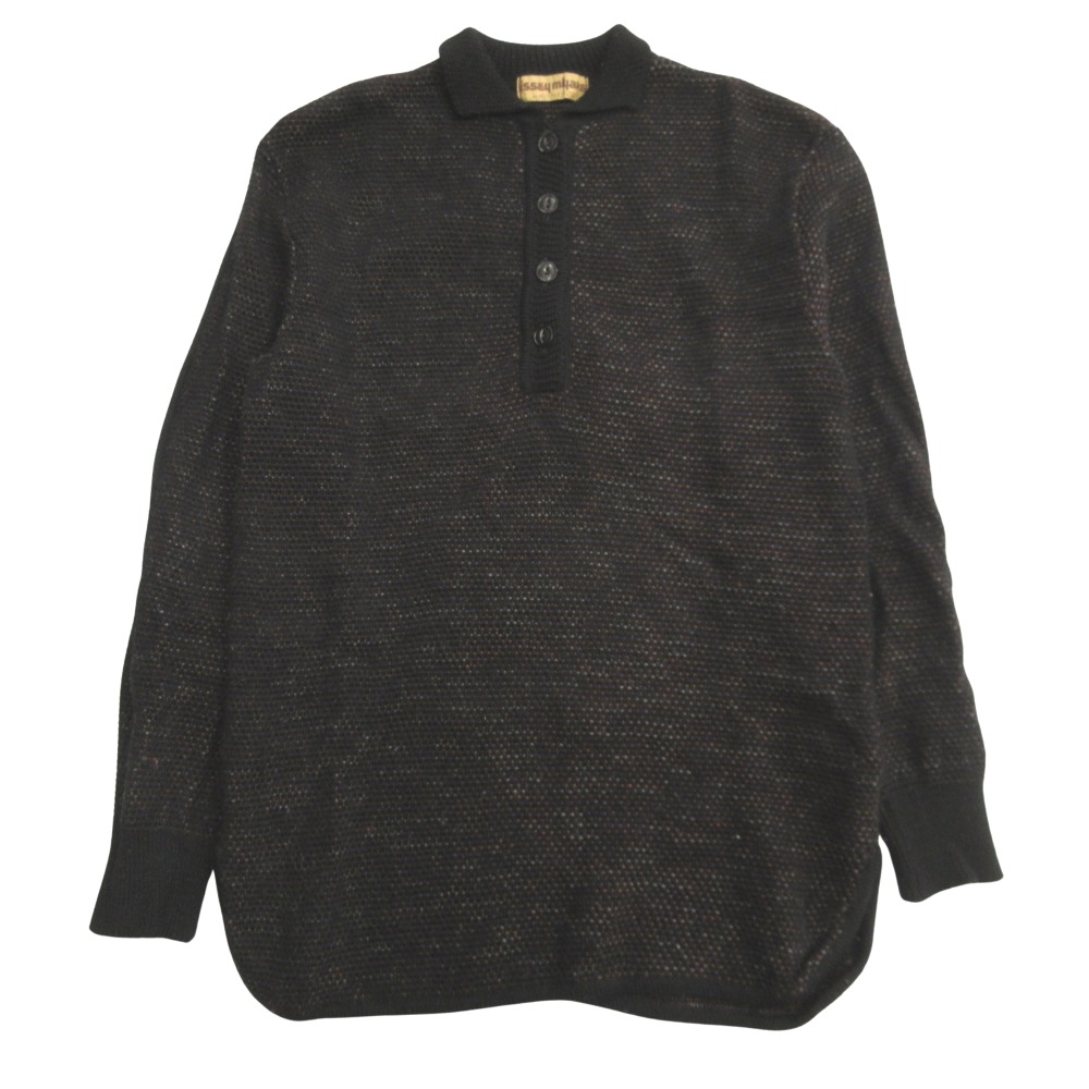【中古】良品 ISSEY MIYAKE イッセイミヤケ 70's メランジ ニット ポロシャツ セーター ヴィンテージ オールスタイルタグ 紫 パープル×マルチ レディース Re:MODE ブランド古着のリモード|Re:MODE ブランド古着のリモード