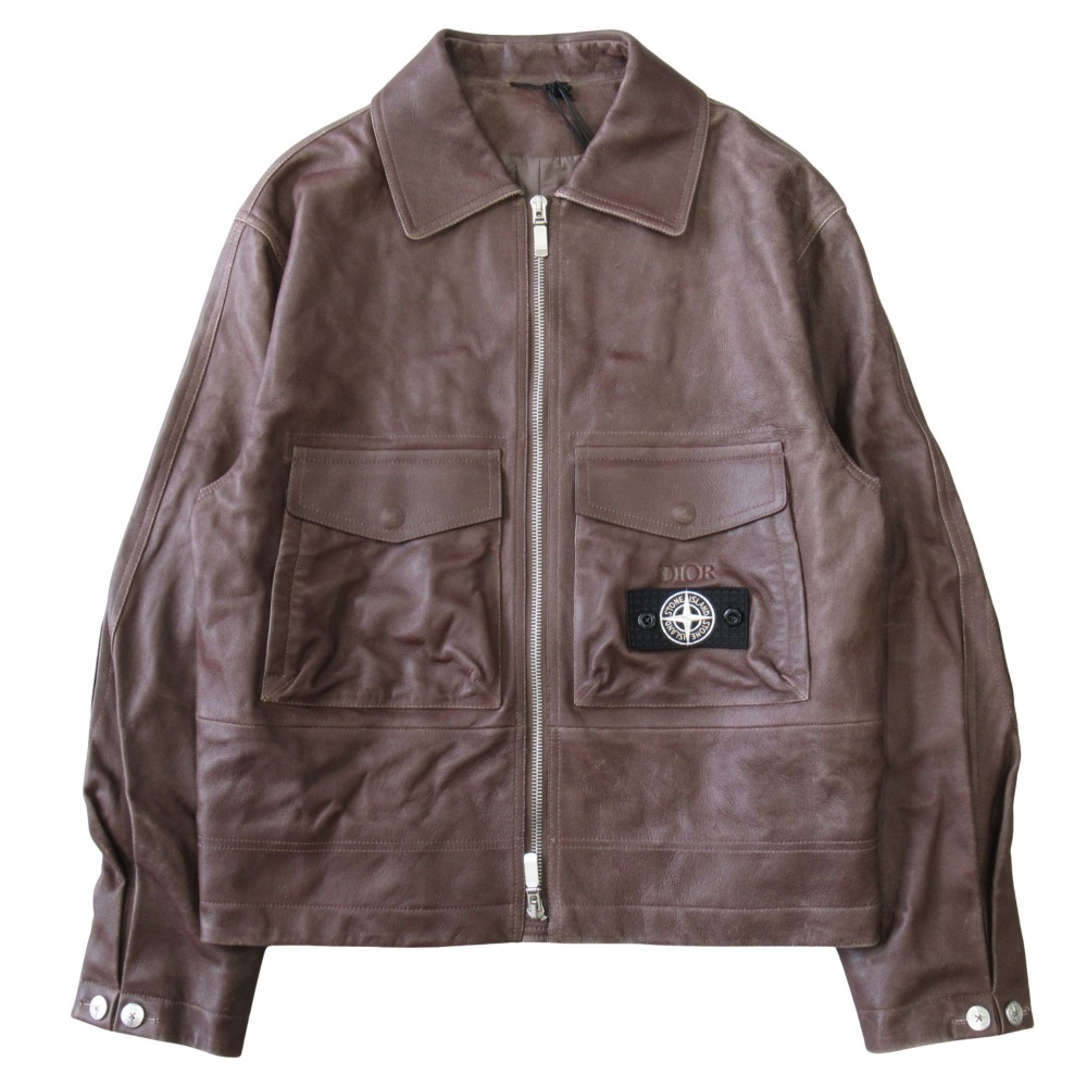 【中古】未使用 Dior ディオール &times; STONE ISLAND ストーンアイランド 24AW ラムスキン ジャケット ブルゾン ユーズド加工 サイズ48 茶 ブラウン メンズ Re：MODE ブランド古着のリモード｜Re：MODE　ブランド古着のリモード