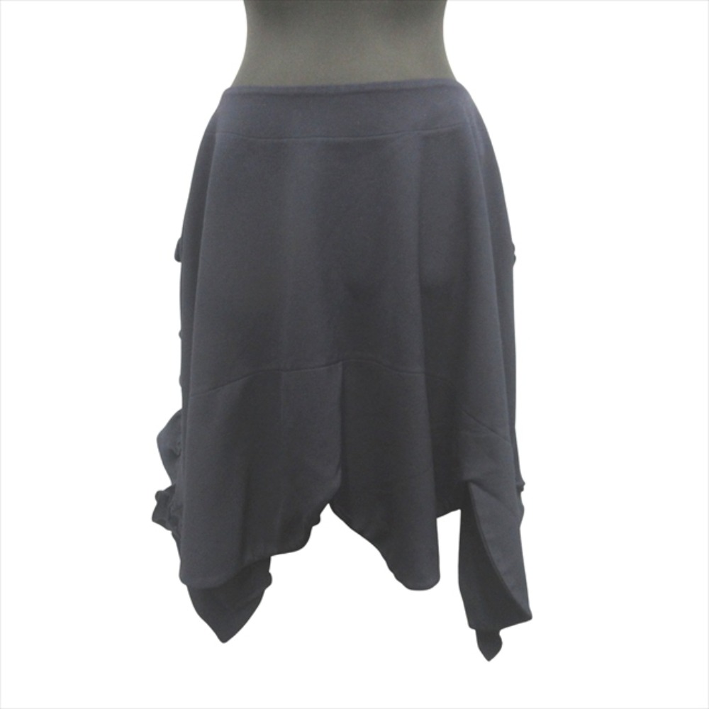 【中古】美品 COMME des GARCONS コムデギャルソン ポリ縮絨 サイドフリル スカラップ スカート 変形 膝丈 製品染め S ネイビー レディース Re：MODE ブランド古着のリモード｜Re：MODE　ブランド古着のリモード