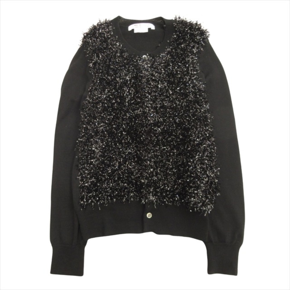 【中古】美品 COMME des GARCONS コムデギャルソン 18aw ナイロンファー カーディガン ニット セーター ウール クルーネック XS 黒 ブラック レディース Re：MODE ブランド古着のリモード｜Re：MODE　ブランド古着のリモード