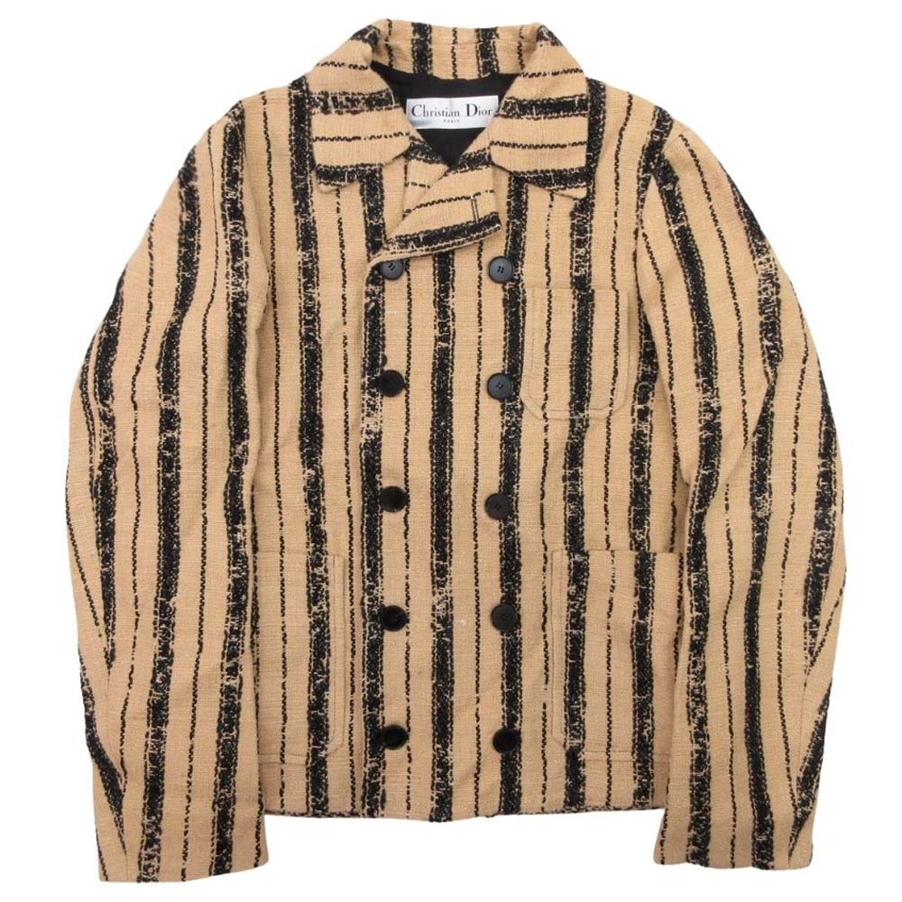 【中古】未使用 Christian Dior クリスチャンディオール 20ss ストライプ ダブルブレスト ジャケット ジュートライク ブレザー 36 ベージュ レディース Re：MODE ブランド古着のリモード｜Re：MODE　ブランド古着のリモード