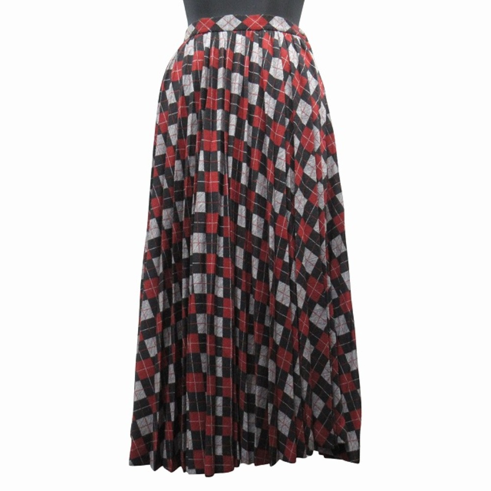 【中古】美品 ISSEY MIYAKE イッセイミヤケ アーガイル柄 ウール混 ニット ロング プリーツ スカート サイズ9 ブラック グレー レッド レディース Re：MODE ブランド古着のリモード｜Re：MODE　ブランド古着のリモード