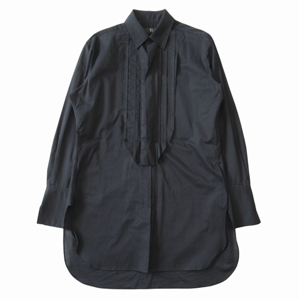 【中古】美品 Y's ワイズ 23SS ピンタック ジップアップ シャツ ブラウス ワンピース カットソー 長袖 オーバーサイズ 2 黒 ブラック レディース Re：MODE ブランド古着のリモード｜Re：MODE　ブランド古着のリモード