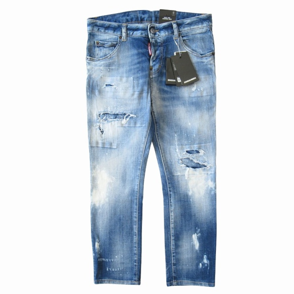 【中古】未使用 DSQUARED2 ディースクエアード 23SS クール ガール クロップド ジーンズ デニム パンツ ダメージ リペア ペイント 36 ブルー レディース Re：MODE ブランド古着のリモード｜Re：MODE　ブランド古着のリモード