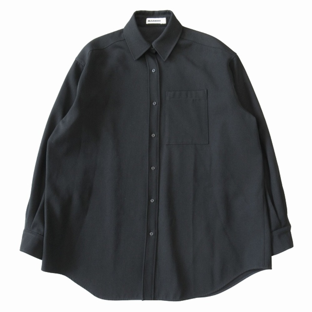 【中古】美品 JIL SANDER ジルサンダー ウールギャバ シャツ ジャケット ブルゾン オーバーサイズ アーカイブ サイズ32 黒 ブラック レディース Re：MODE ブランド古着のリモード
