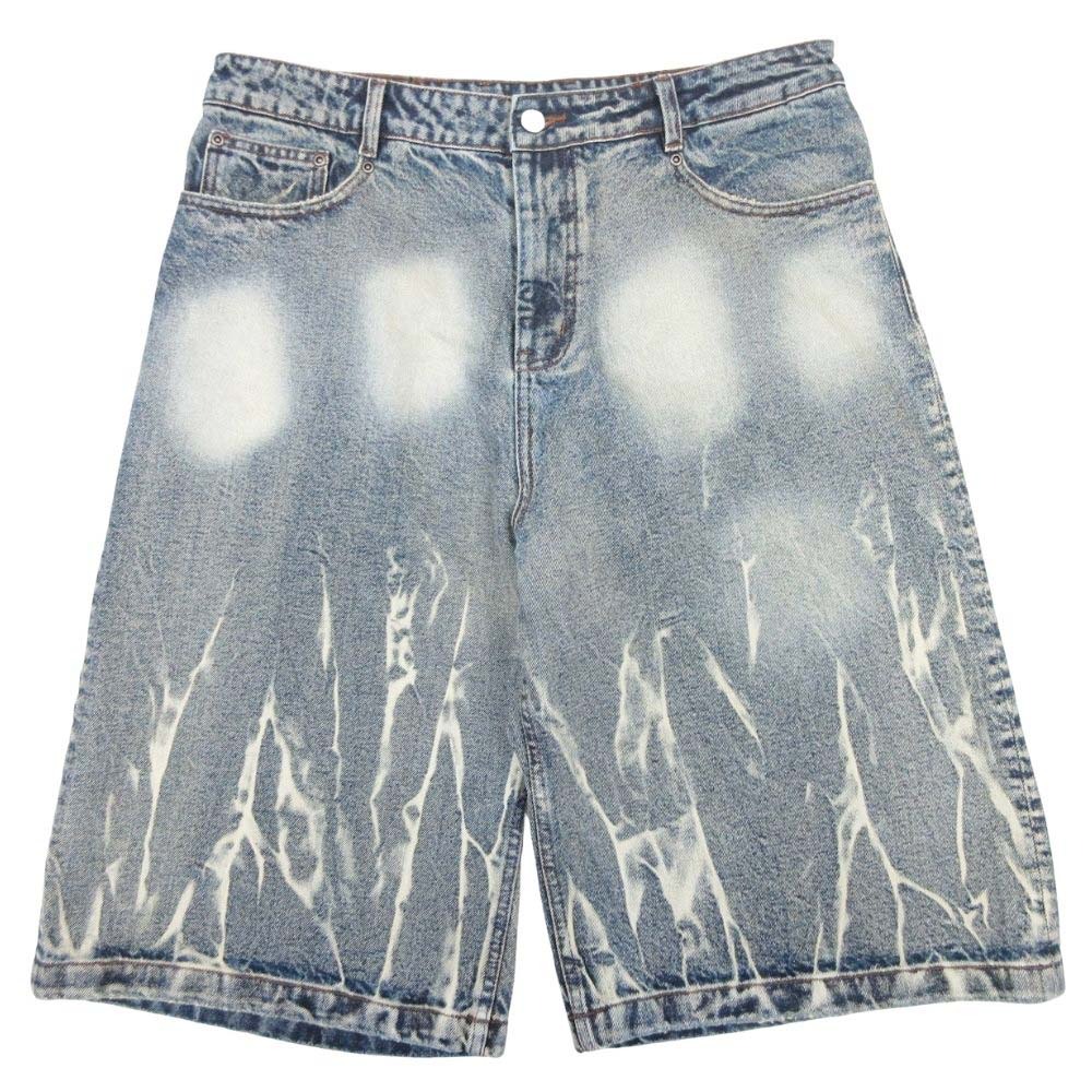 【中古】美品 ANTIDOTE アンチドート ブリーチ加工 デニム ショートパンツ ボトムス ワイド ダメージ加工 XL インディゴ ブルー メンズ Re：MODE ブランド古着のリモード