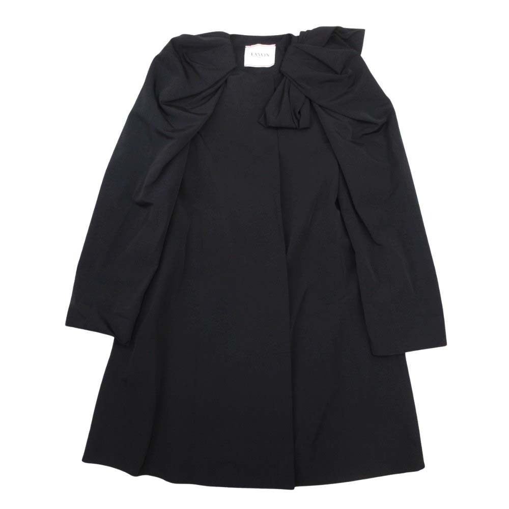 【中古】美品 LANVIN ランバン ショルダーリボン ノーカラーコート オーバーサイズ アウター Aライン パフスリーブ 36 黒 ブラック レディース Re：MODE ブランド古着のリモード