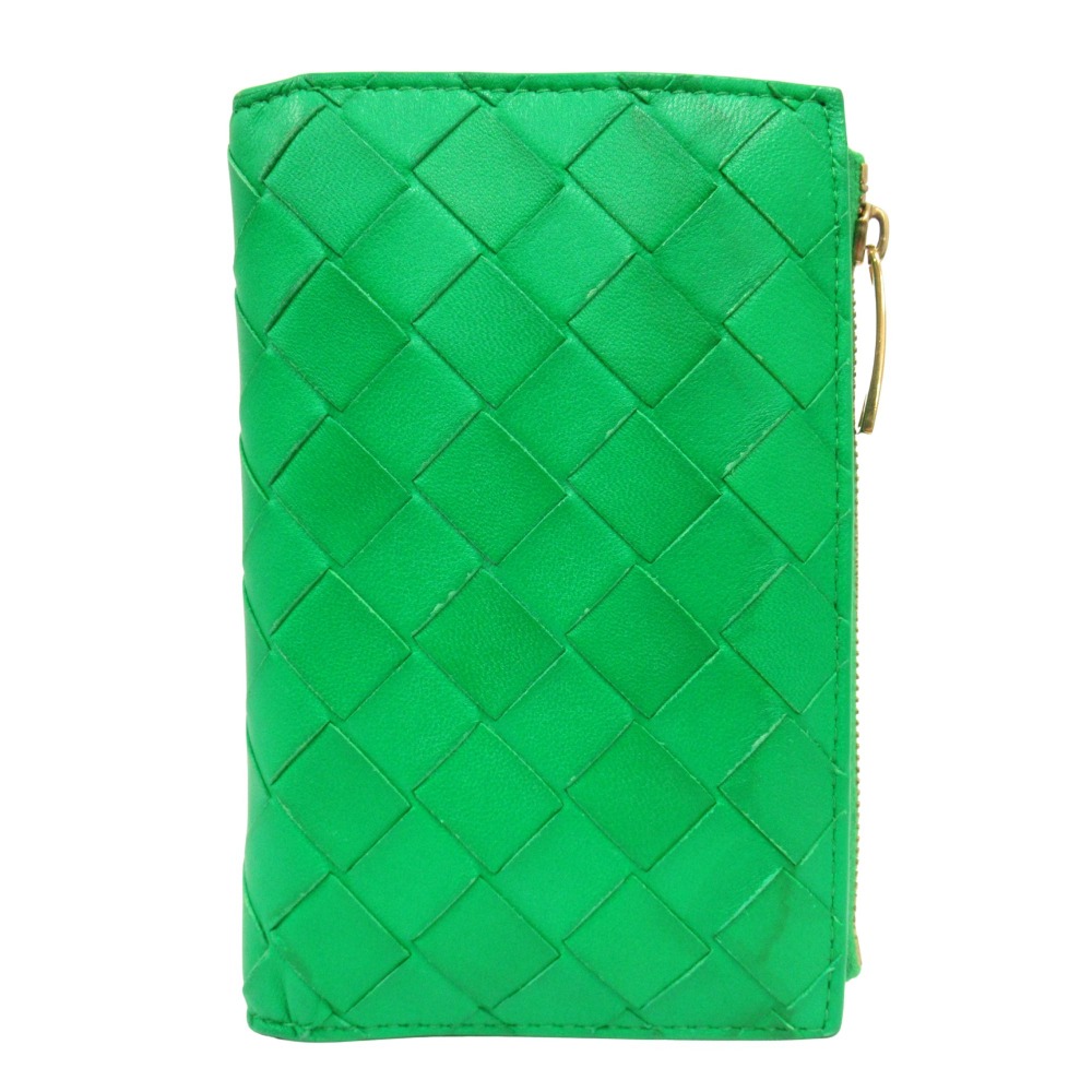 【中古】 BOTTEGAVENETA ボッテガヴェネタ ラムスキン レザー イントレチャート 財布 二つ折り パラキート 緑 グリーン メンズ レディース Re：MODE ブランド古着のリモード｜Re：MODE　ブランド古着のリモード