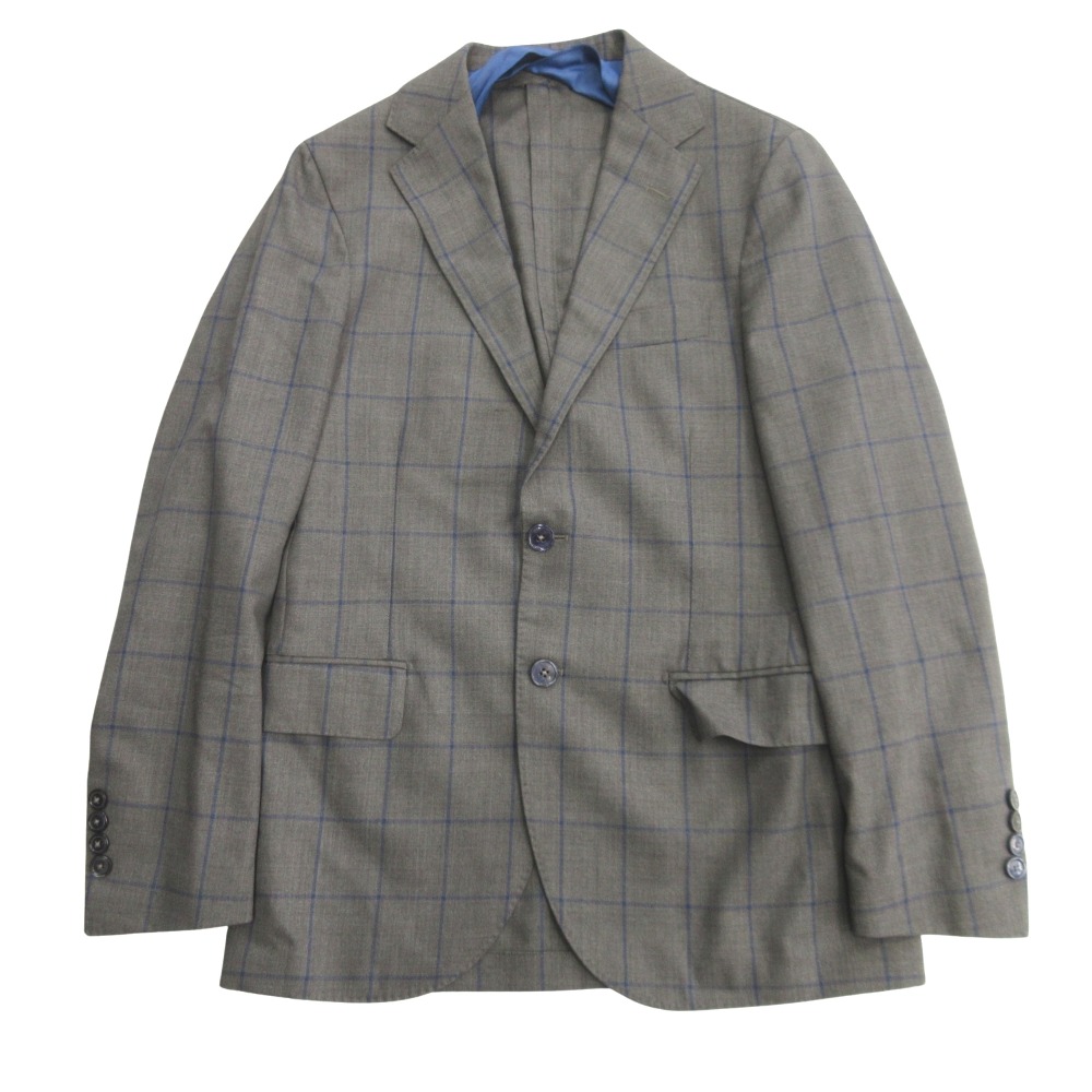 【中古】美品 FLANNEL BAY フランネルベイ Loro Piana ロロピアーナ社製生地 テーラード ジャケット ウィンドウペンチェック 44 グレー メンズ Re：MODE ブランド古着のリモード