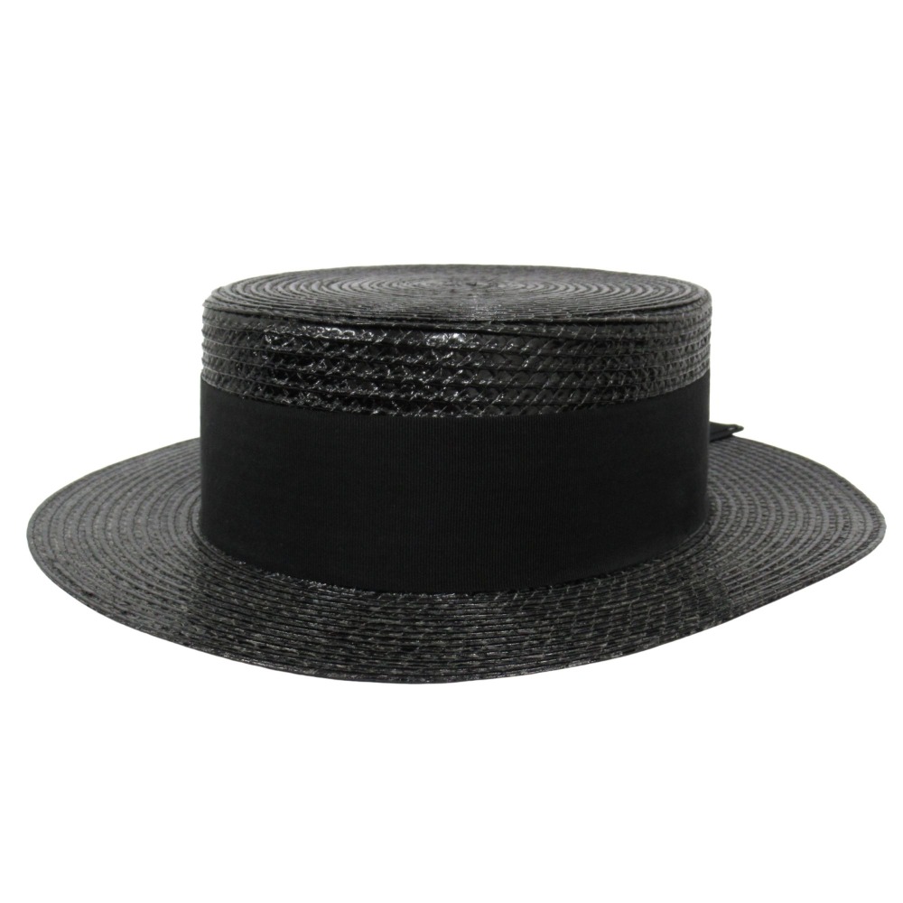 【中古】未使用 SAINT LAURENT サンローラン ストロー調 カンカン帽 ハット 帽子 リボン サイズL 59cm 黒 ブラック メンズ レディース Re:MODE ブランド古着のリモード