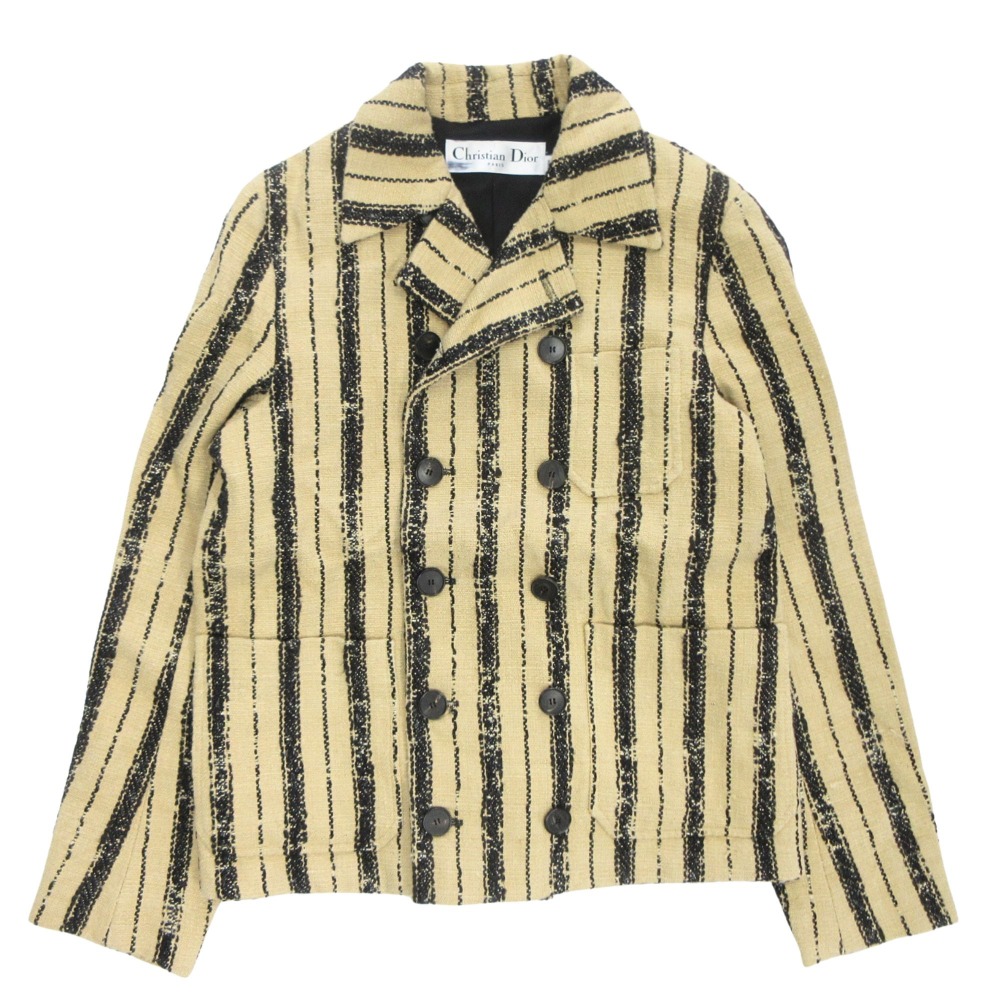 【中古】未使用 Christian Dior クリスチャンディオール 20SS ストライプ ツイード ジャケット ブレザー シルク コットン サイズ40 ベージュ 黒 レディース Re：MODE ブランド古着のリモード｜Re：MODE　ブランド古着のリモード