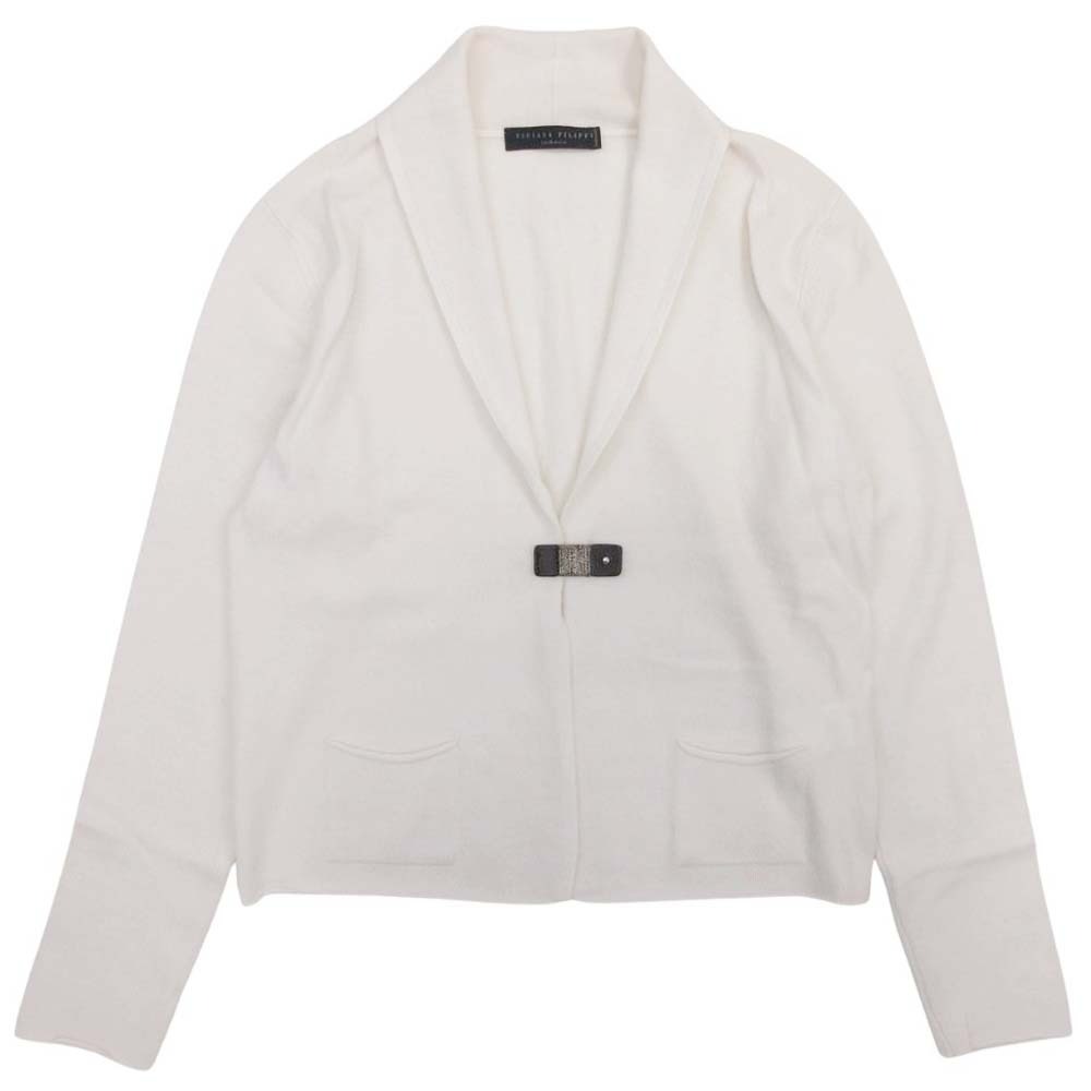 【中古】美品 FABIANA FILIPPI ファビアナ フィリッピ カシミヤニット カーディガン ショールカラー 羽織 レザー 装飾留め具 XS アイボリー レディース Re：MODE ブランド古着のリモード｜Re：MODE　ブランド古着のリモード