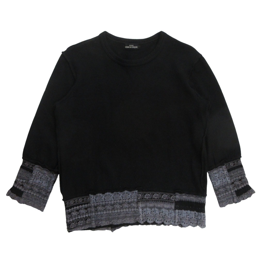 【中古】美品 tricot COMME des GARCONS トリココムデギャルソン 製品染め ウール ニット セーター 長袖 レース 刺繍 バラ 黒 ブラック レディース Re：MODE ブランド古着のリモード｜Re：MODE　ブランド古着のリモード