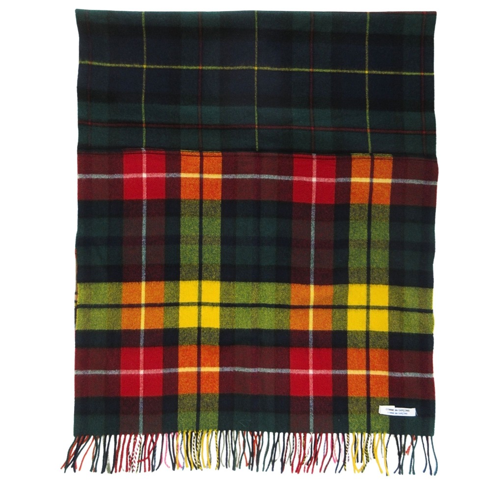 【中古】美品 COMME des GARCONS コムコム コムデギャルソン ストール ショール マフラー ウール タータンチェック柄 マルチカラー 緑 赤 黄 レディース Re：MODE ブランド古着のリモード｜Re：MODE　ブランド古着のリモード