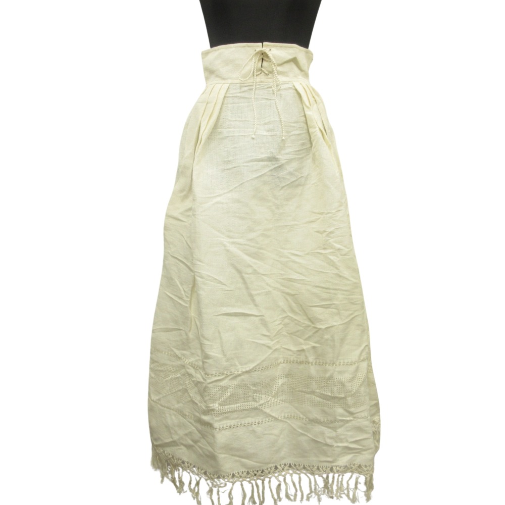【中古】未使用 Christian Dior クリスチャンディオール レースアップ リネン ロング スカート レース ハイウエスト フリンジ 36 アイボリー レディース Re：MODE ブランド古着のリモード｜Re：MODE　ブランド古着のリモード