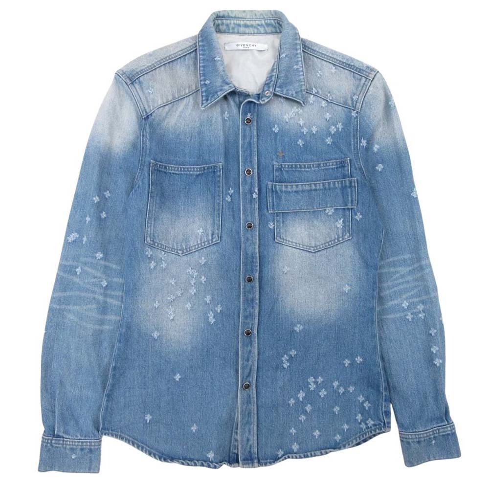 【中古】良品 GIVENCHY ジバンシィ ティッシ期 16aw クラッシュ加工 デニムシャツ シャツジャケット ブルゾン アウター S インディゴブルー メンズ Re:MODE ブランド古着のリモード|Re:MODE ブランド古着のリモード