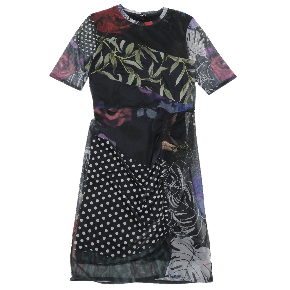 【中古】美品 Desigual デシグアル パワーネット ワンピース チュニック 半袖 ハーフ 膝丈 カットソー シースルー M ブラック レディース Re：MODE ブランド古着のリモード｜Re：MODE　ブランド古着のリモード