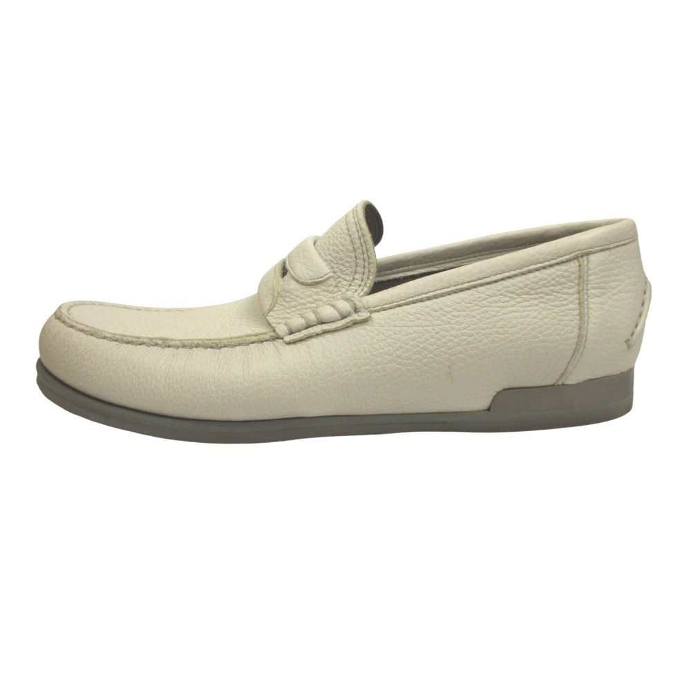 【中古】良品 DOLCE&GABBANA ドルチェアンドガッバーナ ロゴ プレート レザー ローファー シューズ 靴 モカシン 7.5 26.5cm グレー メンズ Re:MODE ブランド古着のリモード|Re:MODE ブランド古着のリモード