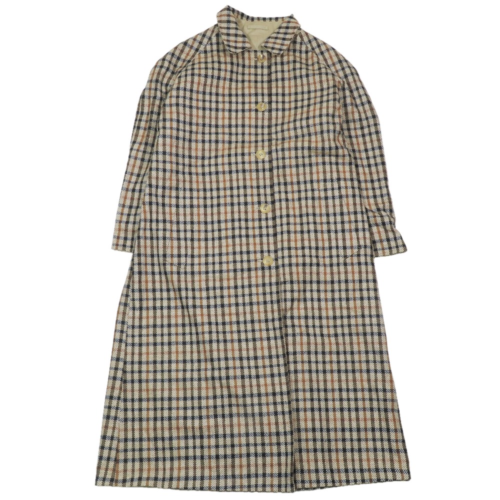 【中古】美品 DAKS ダックス ヴィンテージ チェック柄 リバーシブル ステンカラーコート ジャケット ロング コットン ウール 11AB2 ベージュ レディース Re：MODE ブランド古着のリモード｜Re：MODE　ブランド古着のリモード